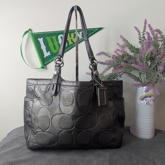 Coach Signature C Metallic Gray Shoulder Bag - Picture 1 of 10